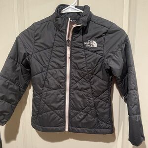 North Face Girls Charcoal Gray w/Pink Zipper/Lining Puffer Jacket Youth XS Sz 6